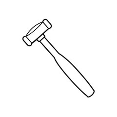 Minimalist Line Art Illustration of a Mallet Tool Featuring a Smooth Handle and Rounded Head Design on a White Background