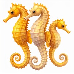 Fototapeta premium Three Adorable Yellow Seahorses Illustration