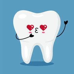 Kawaii Tooth Character with Heart Eyes and Kiss Face