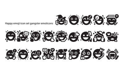 Obraz premium Set of happy emoji icon silhouette Gangster Emoticons Emoji smiling face vector illustration