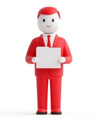 Obraz premium Bank Employee Work Concept, Simplified 3D banker figure holding document folder, trust in finance