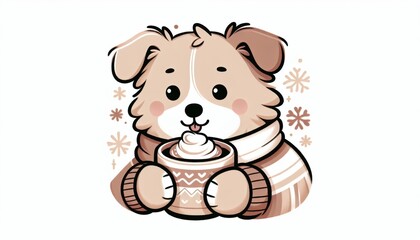 Fototapeta premium Adorable Brown Puppy Enjoying Hot Chocolate in Winter