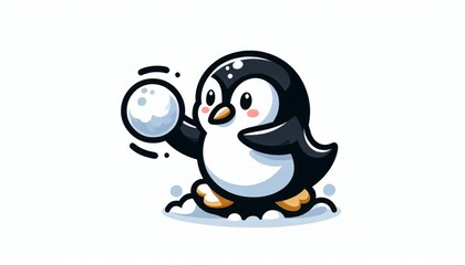 Obraz premium Playful Penguin Tossing Snowball in Winter Scene