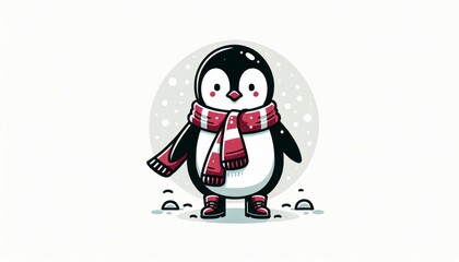 Obraz premium Cute Pixel Art Penguin in Red Scarf Winter Illustration