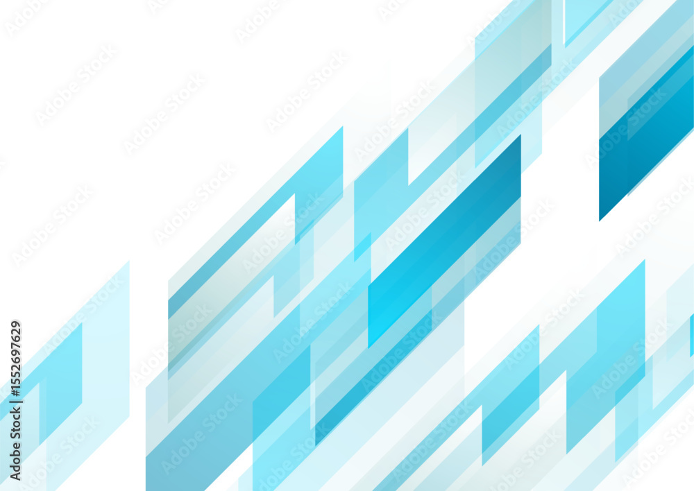 Poster Bright blue and white geometric glossy elements abstract tech background. Vector minimal graphic design