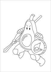 Prepare for battle with this captivating series of black and white line art, showcasing your favorite fruits and vegetables transformed into legendary warriors! Discover the might of a Viking broccoli