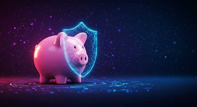 Digital Security with Piggy Bank Savings Concept