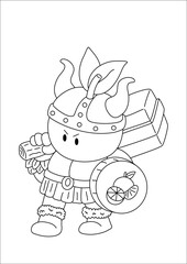 Prepare for battle with this captivating series of black and white line art, showcasing your favorite fruits and vegetables transformed into legendary warriors! Discover the might of a Viking broccoli