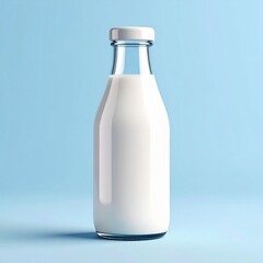 Glass Bottle of Milk on Blue Background