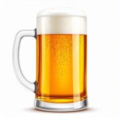 Full Beer Mug with Frothy Head on White Background