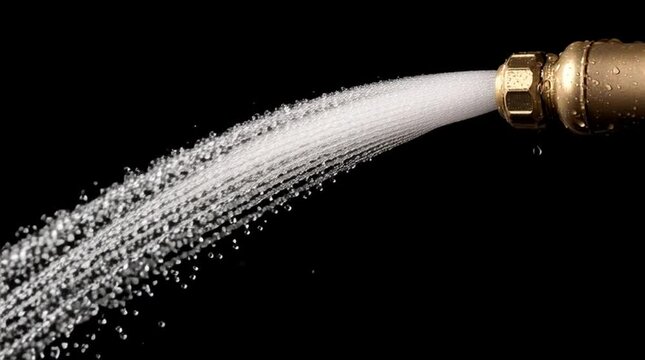 A squirt of water flowing of a brass pipe. A copper tube spraying out water. Splash. Pressure, water flow. Hose sprinkling liquid