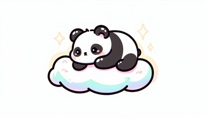 Fototapeta premium Cute Panda Sleeping on a Pastel Rainbow Cloud