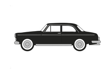 Fototapeta premium Classic Vintage Car: A sleek, black vintage car is a symbol of enduring style and refined automobile heritage, an icon of the open road, presented in a flat, vector-style graphic.