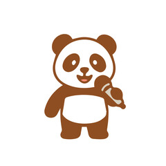 Cute Cartoon Panda Singing with a Microphone