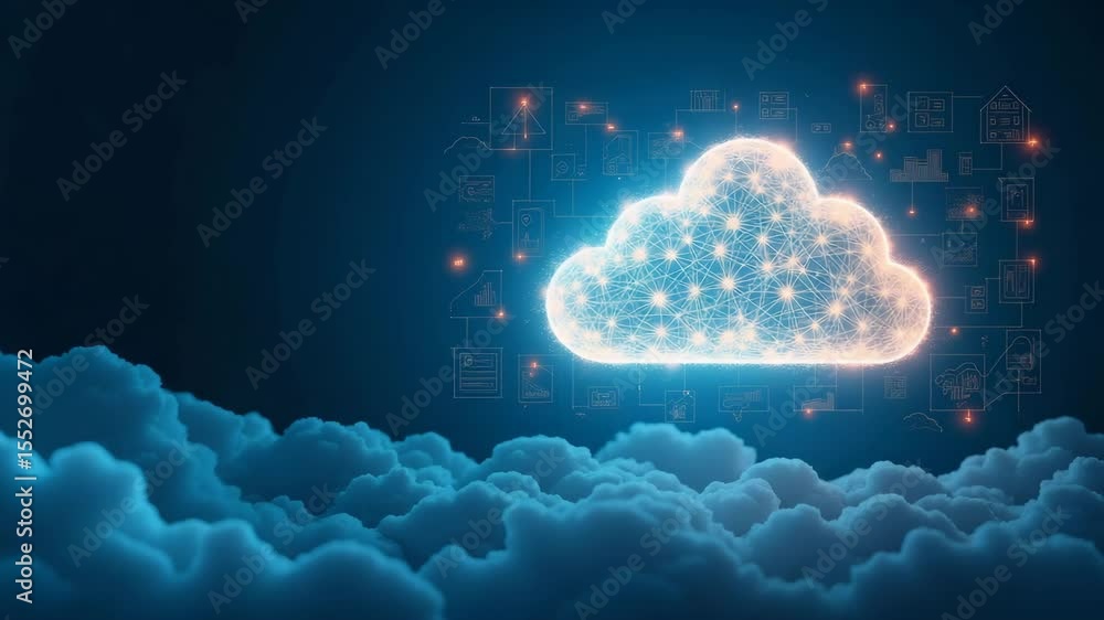 Poster futuristic cloud strategy: transform your enterprise with robust it frameworks and digital blueprint