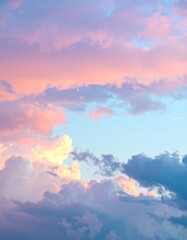 Obraz premium Pastel Sunset Sky with Pink and Blue Clouds
