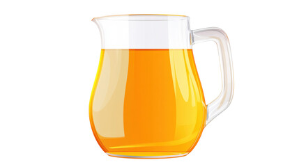 Tasty fresh orange juice in glass jug with pulp isolated on white background