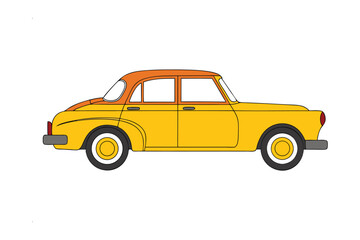 Fototapeta premium Retro Ride: A vibrant illustration captures a classic yellow automobile, showcasing the timeless allure of vintage transportation.
