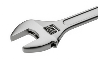 A silver adjustable wrench, isolated on transparent background