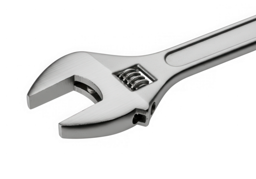 A silver adjustable wrench, isolated on transparent background