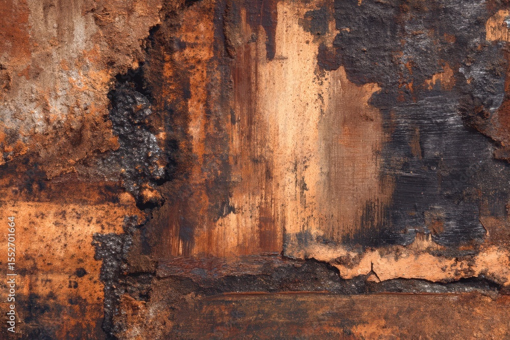 Poster The image is a close up of a wall with a lot of rust and dirt on it