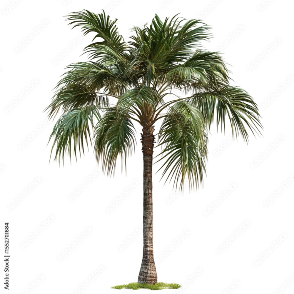 Poster single palm tree isolated on white background with colorful abstract lines