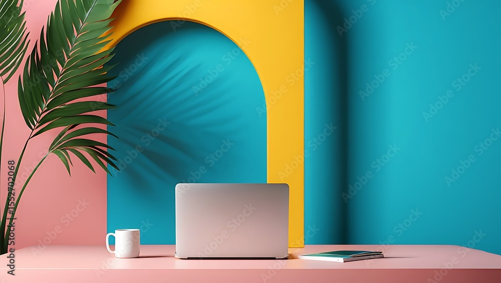 Poster minimalist blue studio display platform on a smooth surface with gradient background