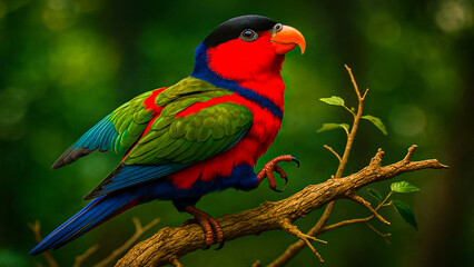 Obraz premium Brightly Colored Rainbow Lorikeet Perched on a Tree Branch in the Wild.