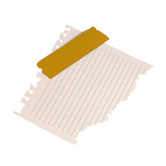 A torn piece of lined paper with a piece of yellow tape attached, suggesting a note or message.