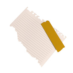 A torn notepad page with lined paper and a piece of tape, suggesting a casual note-taking or...