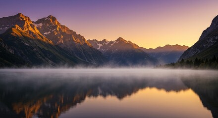 Fototapeta premium Sunrise mountain lake reflection
