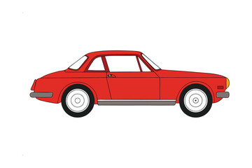 Fototapeta premium Vintage Red Car: A meticulously crafted illustration depicts a classic, vibrant red car. With its sleek lines and timeless design, it represents the epitome of automotive elegance. 