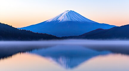 Majestic mountain reflected in tranquil lake at dawn