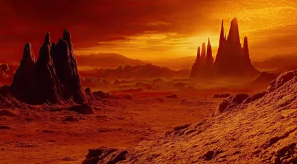 Fototapeten Alien landscape at fiery sunset © hafizd