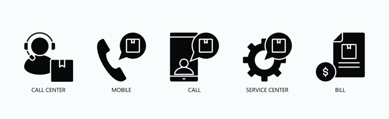 Essential Touchpoints Icon Set Isolated Vector With Icon Of Call Center, Mobile, Call, Service Center, Bill In Glyph Style