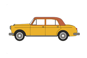 Classic Yellow Sedan: A beautifully rendered illustration showcases a vintage yellow sedan car with a contrasting roof, evoking nostalgia for classic vehicles.
