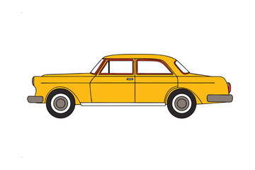 Classic Yellow Sedan: A meticulously crafted illustration of a classic yellow sedan, exuding vintage charm and timeless design, with an air of nostalgia and style.