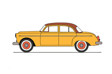Fototapeta premium Vintage Yellow Sedan: A beautifully illustrated vintage yellow sedan, showcasing classic design and style, perfect for illustrating concepts related to travel, nostalgia, and the automotive industry.
