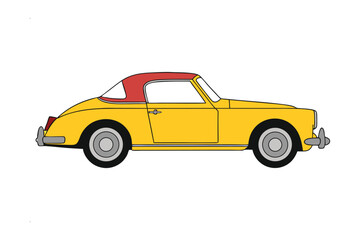 Classic Yellow Car with Red Top: A vibrant illustration of a vintage yellow car with a contrasting red top, showcasing timeless design and classic aesthetic appeal.