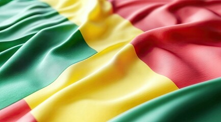 Close-up of a rippled flag, displaying vibrant green, yellow, and red vertical stripes