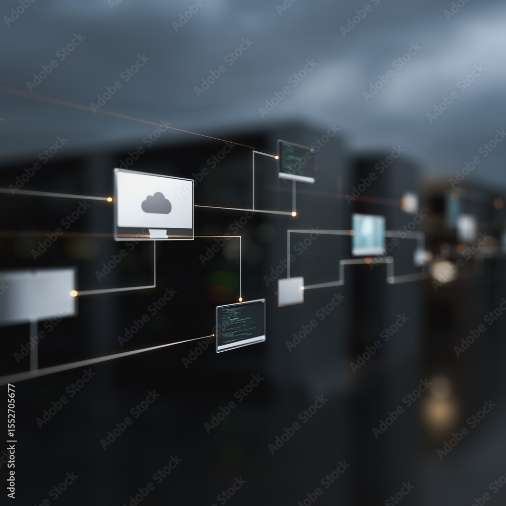 Poster cloud network visualization: a visual representation of interconnected data flow and network connect
