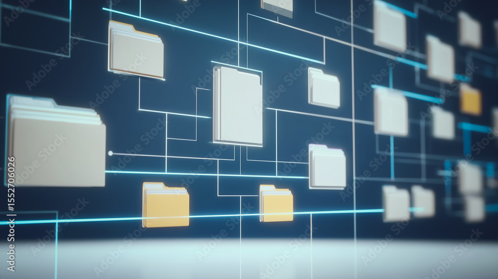 Poster digital data flow: an illustrative representation of a modern digital ecosystem, with virtual folder