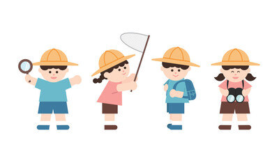 현장학습 및 캠프 활동을 위한 숲 체험 어린이 일러스트