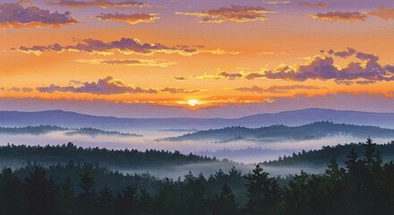 Obraz premium Sunrise over misty mountains