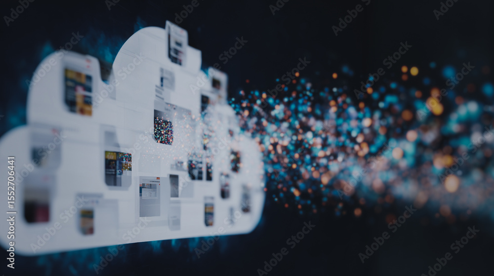 Poster cloud computing and data storage: a mesmerizing digital artwork showcases the essence of cloud compu
