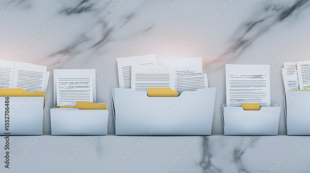 Poster organized documents in file: a close-up shot showcasing orderly documents arranged neatly within sle