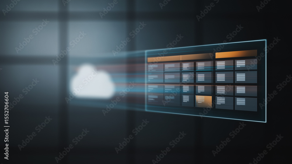 Poster digital cloud interface: an image showcasing a digital cloud interface with its organized grids and 