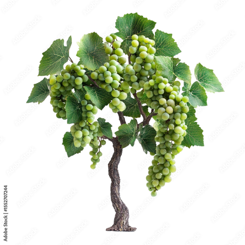 Poster green grapes hanging from a vine a miniature grape tree against a colorful striped background