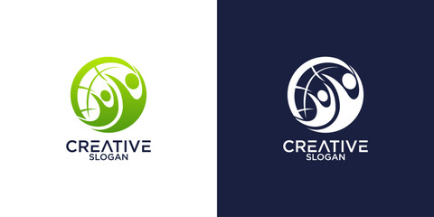 people and globe education logo vector design
