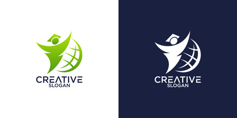 people and globe education logo vector design